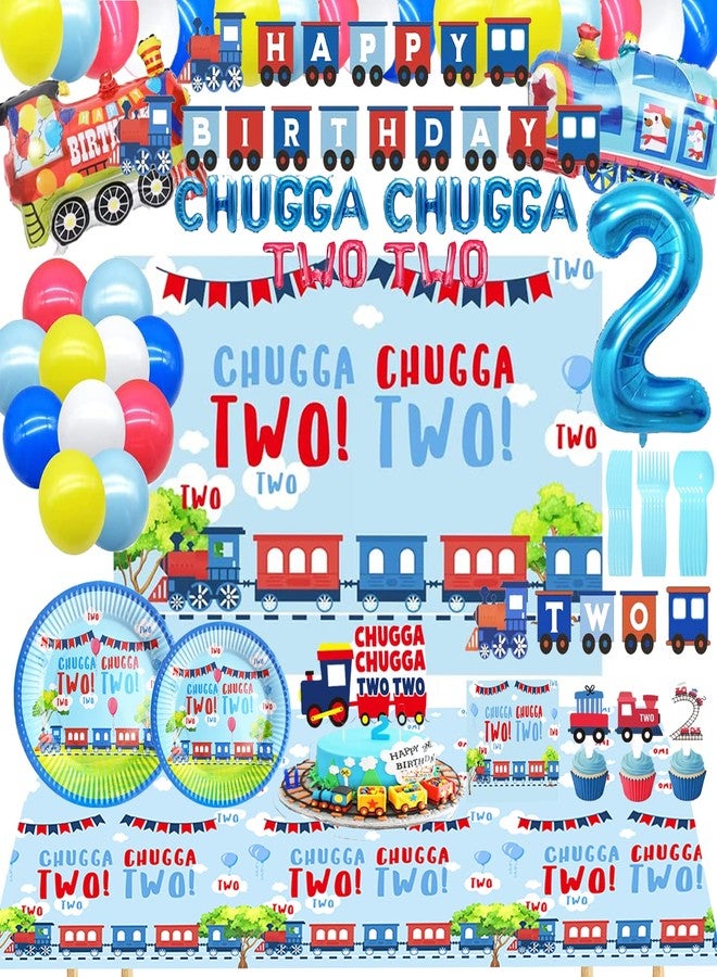 BEOXAGAR Chugga Chugga Two Two Birthday Party Supplies - 2nd Birthday Train Decorations and Party Plates - Image 1